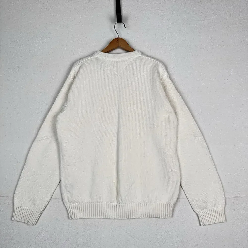 Vintage Tommy Hilfiger Men's Knit Cotton Crewneck Sweater Large White - Picture 8 of 9